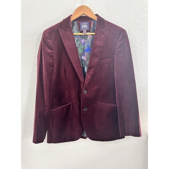 Seville Row Co‎ Men’s Velvet Coat Burgundy 38S Cotton Whimsical Goth Elegance
